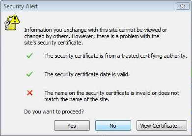 The name of the security certificate is invalid or does not match the name of the site