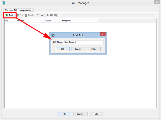 ACL enable split tunel