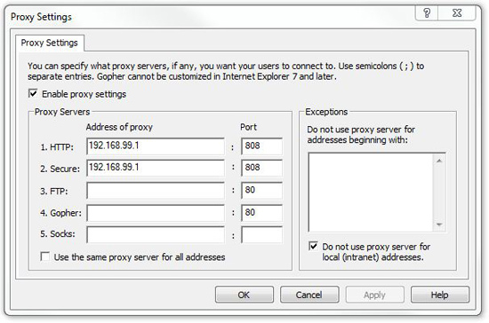 Local policy proxy settings