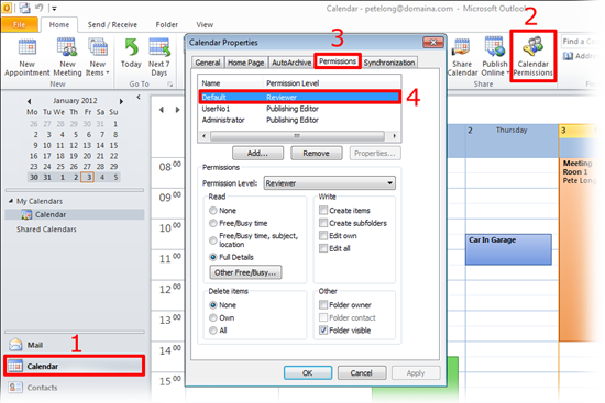 Outlook  - Granting Calendar Permissions Directly