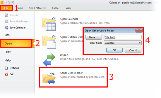 Outlook - Opening Another Users Calendar