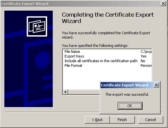 exchange 2003 certificate export