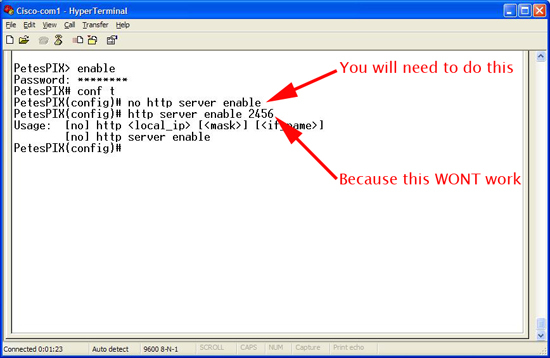 Cisco PIX Cannot change http port