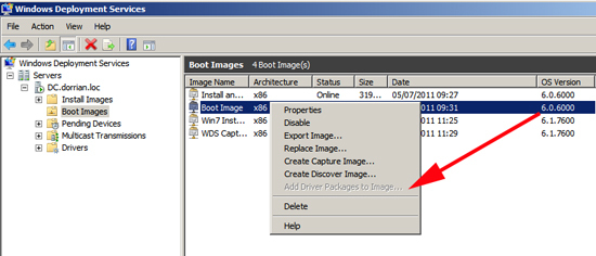 Add Driver Packages to Image is grayed out