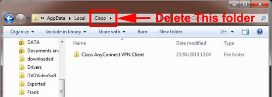 XP Detete AnyConnect Folder