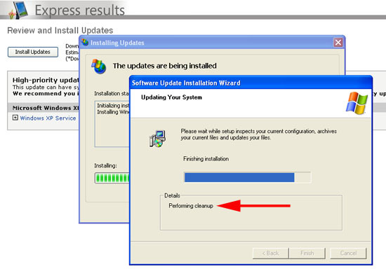 service pack hung performing cleanup
