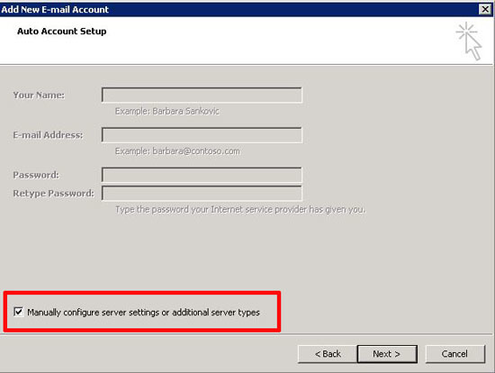 manually configure Outlook