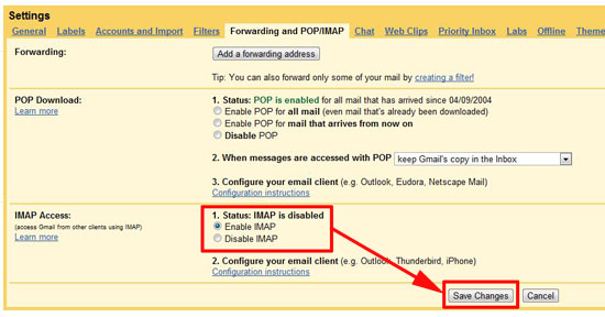 gmail enable imap