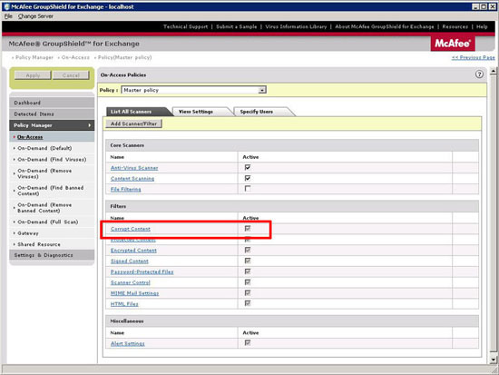 mcafee corrupt content