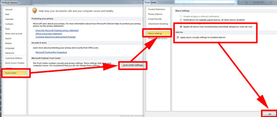 Outlook Macro Settings