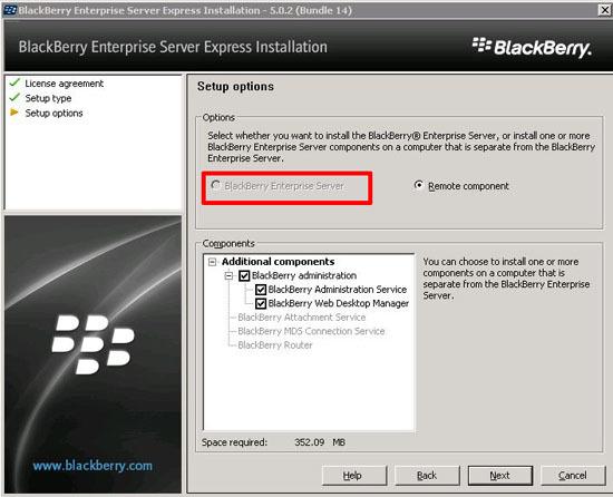 Blackberry Enterprise Server - Greyed Out?