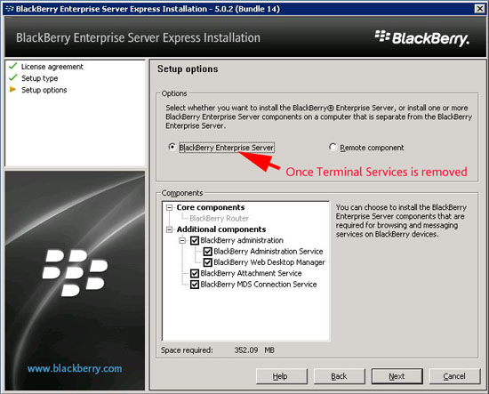 install Blackberry Enterprise Server 