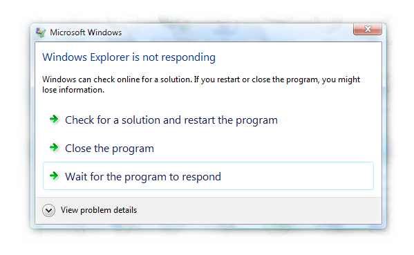 windows explorer is not responding