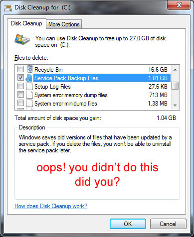 remove service pack backup files