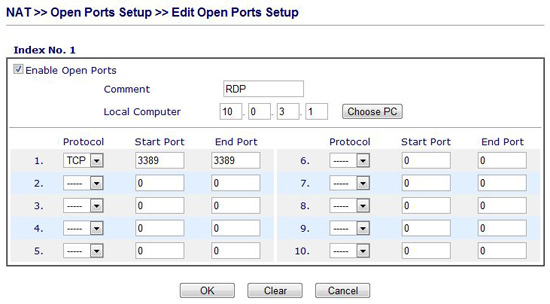 draytek port forwarding