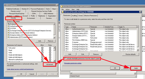 Include inheritable permissions from this objects parent