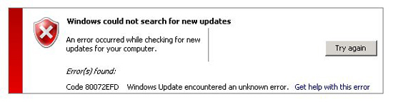 Code 80072EFD 