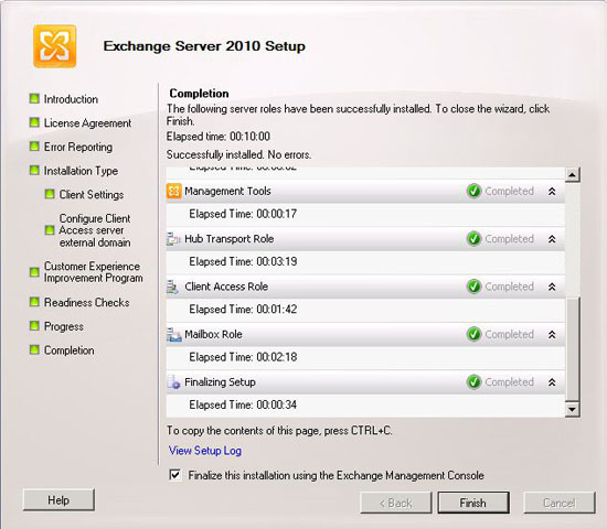 exchange 2010 setup