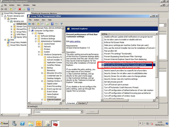 group policy Prevent Performance of First Run Customize