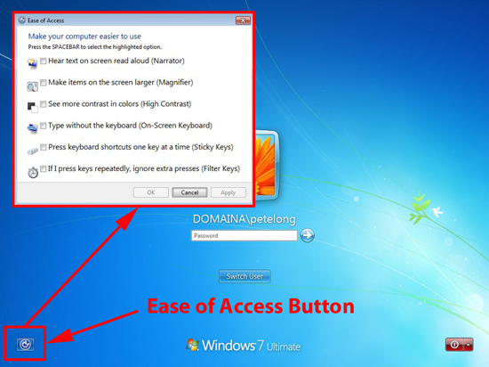 remove ease of access button