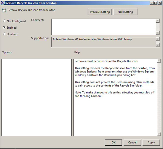 group policy hide recycle bin