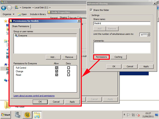 redirection share permission