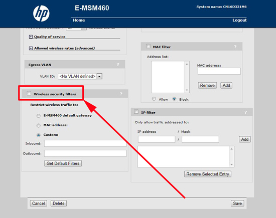 Wireless security filters