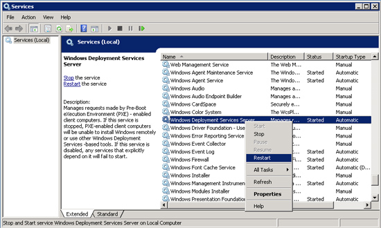 Windows Deployment Services Server service.