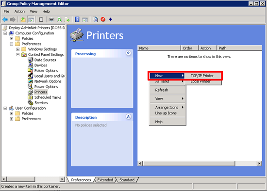 deploy tcp printer