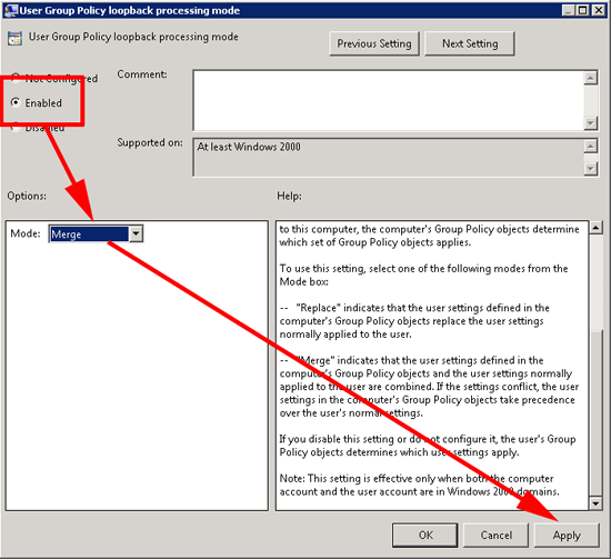 merge lookpback processing policy