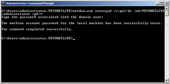 User netdom to reset computer password