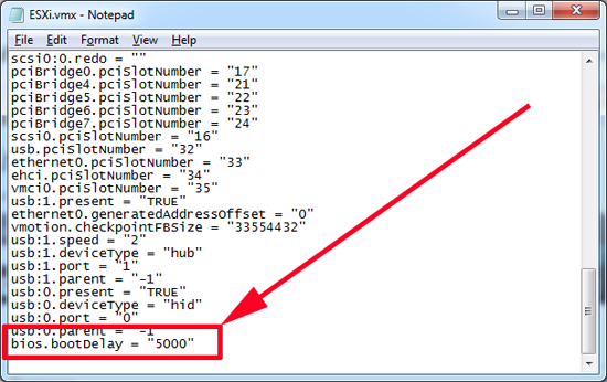 boot delay vmx