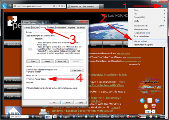 dissable popup blocker ie