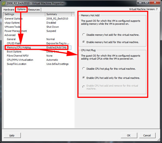 enable hot add and hot plug