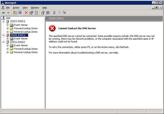 cannot conenct to 2008 DNS Server