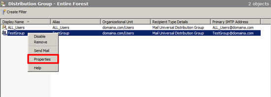 distribution group properties