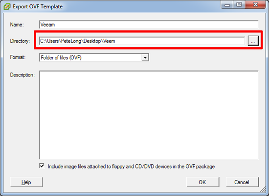 Export to OVF File Location
