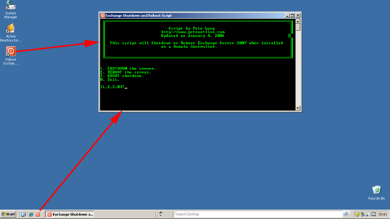 show shutdown exchange 2003