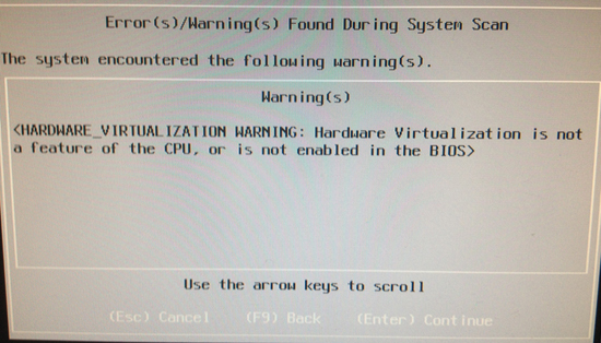 Dell Error HARDWARE_VIRTUALIZATION WARNINIG