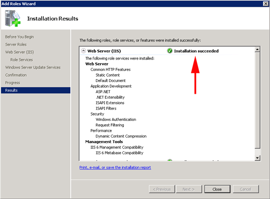 WSUS Installation Succeeded