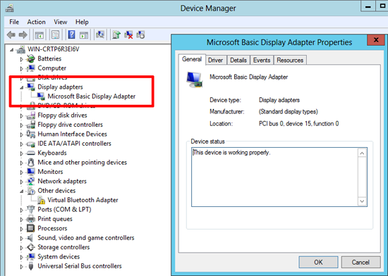 Windows 8 Microsoft Basic Display Adapter