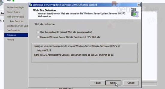 WSUS Web Site Settings