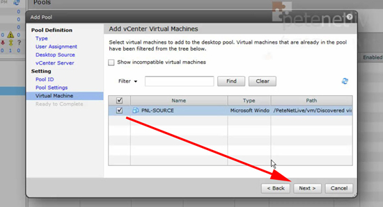 VMware View Select Virtual Machines