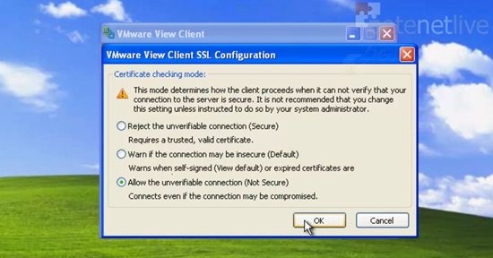VMware View Client SSL Certificate Options