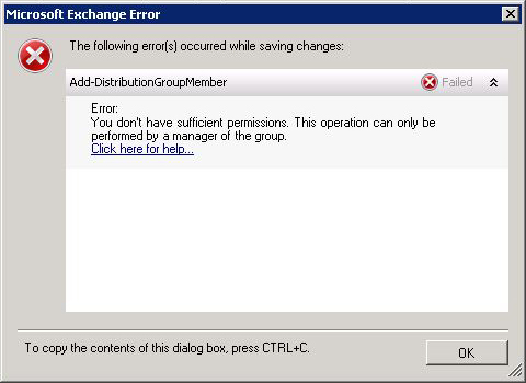 Exchange Group Permissions Error