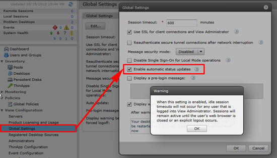 View Administrator Console Time-Out