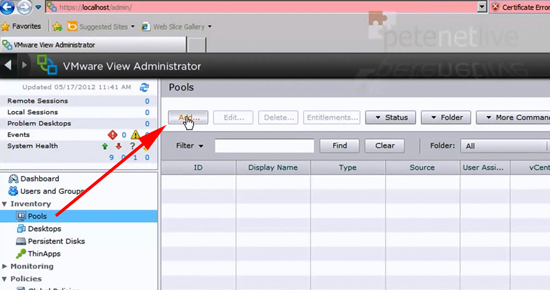 View Administrator Add Pool