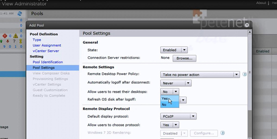 VMware View Reset Desktops