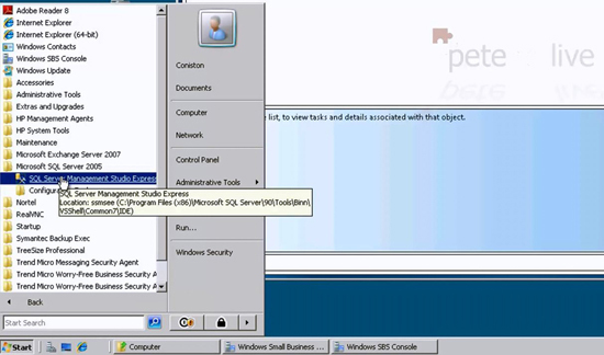 Windows SBS SQL Management Studio