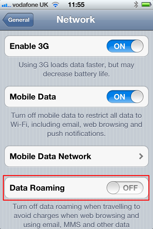 Disable Data Roaming